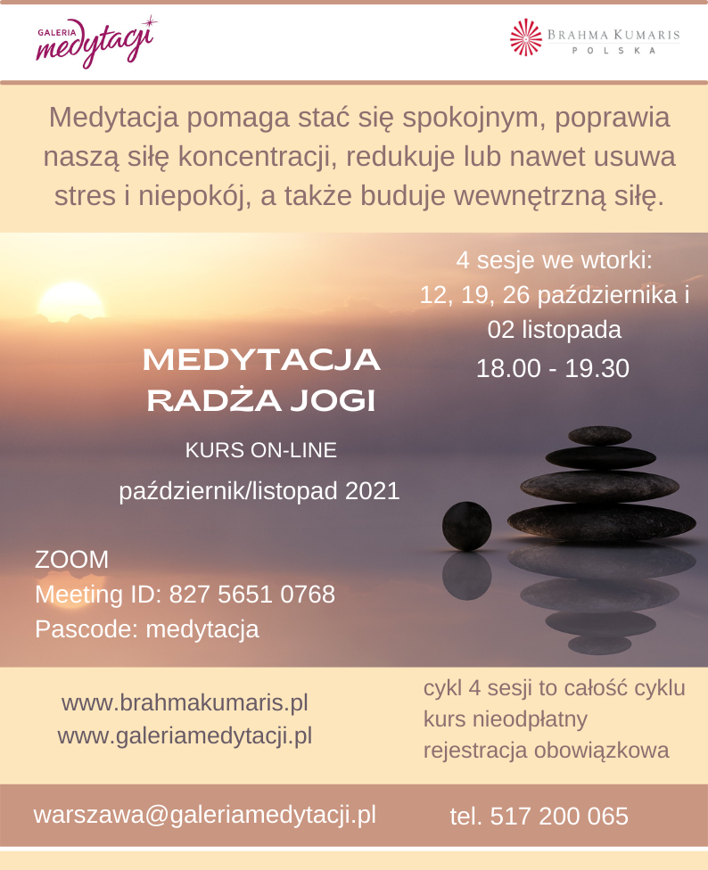 Kurs medytacji radża jogi online @ Galeria Medytacji w Warszawie