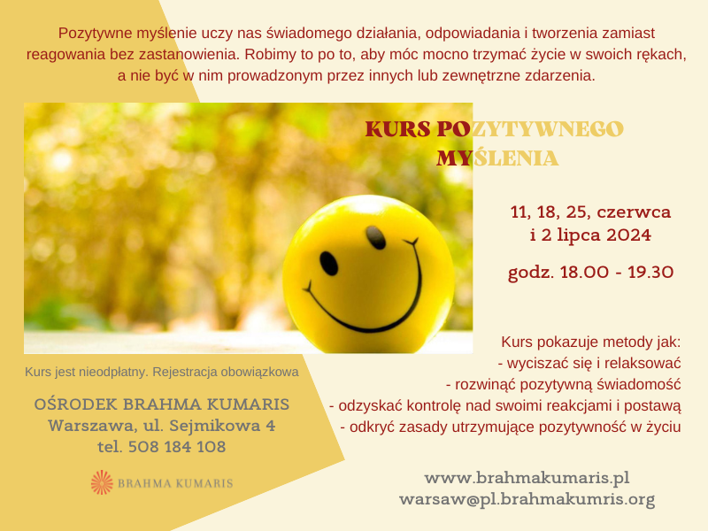 Kurs pozytywnego myślenia w Warszawie @ Ośrodek Brahma Kumaris w Warszawie